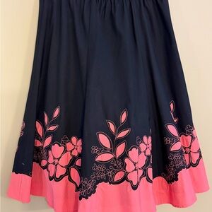 Vintage Floral Appliquéd Black and Coral Cotton Skirt